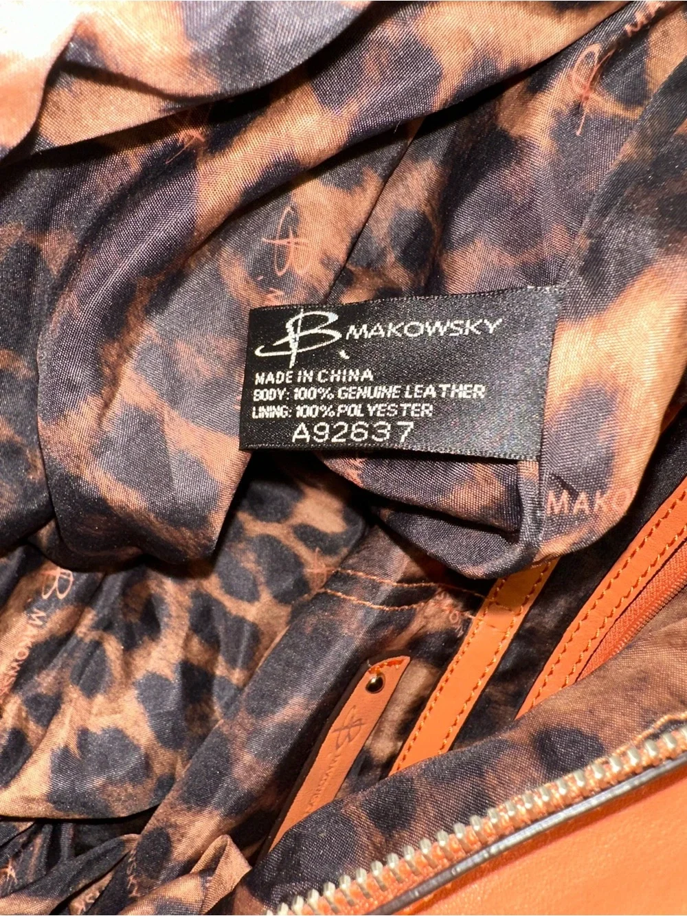 B. Makowsky Peach Leather Studded Hobo Bag Zip Wallet Set Leopard Lining Y2K⁠